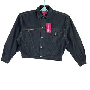 Tradition Women's Navy Denim Jacket Sz 1X Flap Pockets Button-Up 100% Cotton NWT